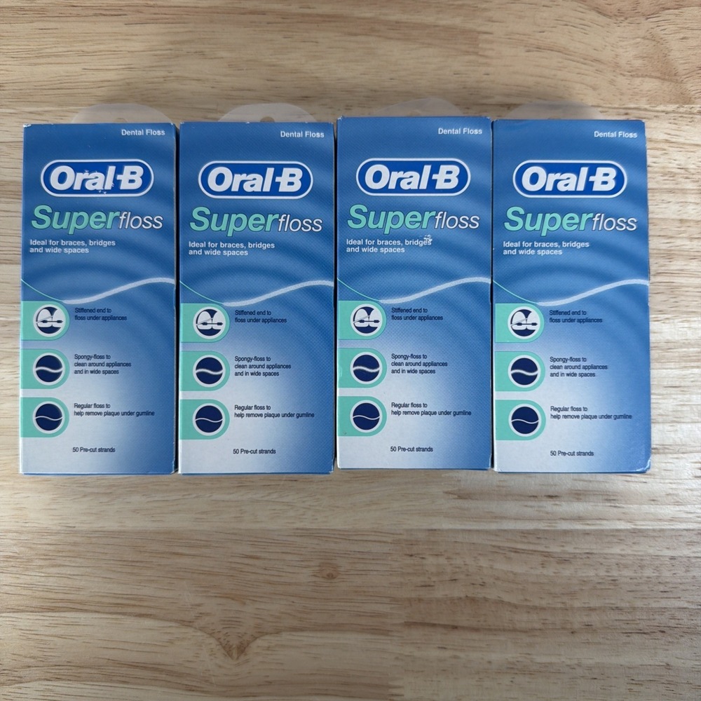Oral-B Super Floss 50 Pre-Cut Dental Floss Strands Lot Of 5 Packs New Sealed